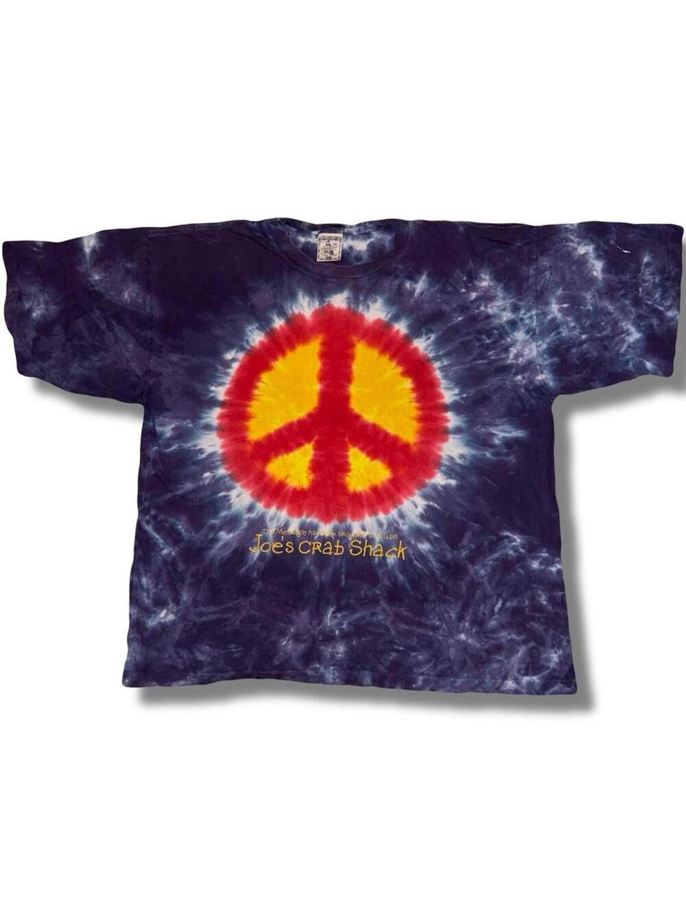 Vintage 90s Joe's Crab Shack tie dye peace sign shirt - Size XXL -single stitch